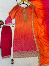 Trending Printed Chinon Fabric Orange Color Kurti Dupatta With Pent